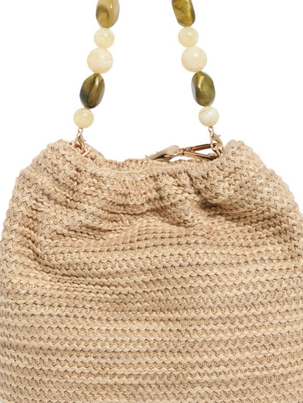 Urban Expressions Beige Woven Beaded-Handle Hobo Bag